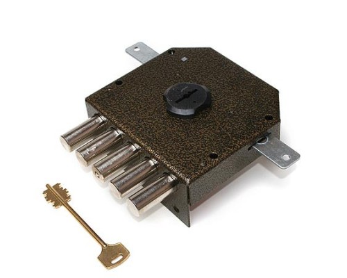 Замок накл. Гранит 1.06.52 КМА никель, сувальдный стержни 5шт. диаметр 18мм тяги медный антик