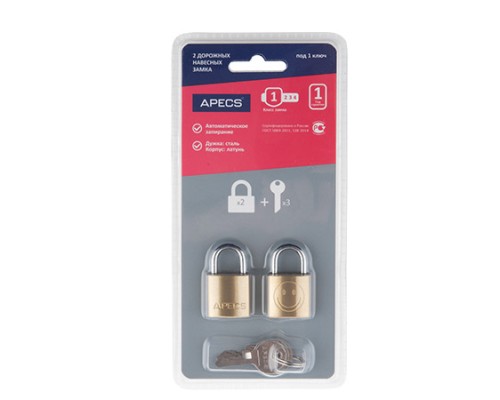 Замки навесные Apecs PDB-20-20-Blister (2Locks+3Keys) Замки навесные Apecs PDB-20-20-Blister (2Locks+3Keys)