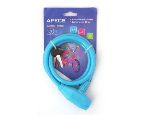 Замок велосипедный Apecs PD-81-80CM-BLUE Замок велосипедный Apecs PD-81-80CM-BLUE