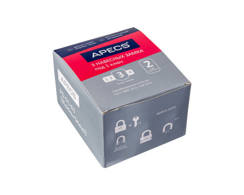 Замки навесные Apecs PD-01-63 (3Locks+5Keys) Замки навесные Apecs PD-01-63 (3Locks+5Keys)
