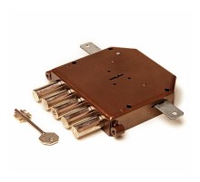 Замок врез. Гранит 1.06.12 никель, сувальдный стержни 5 шт. диаметр 18мм тяги. медный антик. бонки