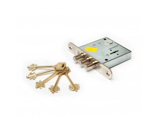 Замок врез. Кремень 1.04.04 никель, сувальдный стержни 3 шт. диаметр 12мм