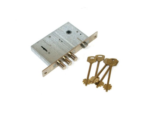 Замок врез. Кремень 1.04.27 никель, сувальдный стержни 3шт. диаметр 12мм под фалевую ручку
