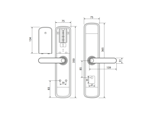 Замок электронный Apecs Smart SL-252-60.85/8001-BLM (TTLock, WiFi, FP)