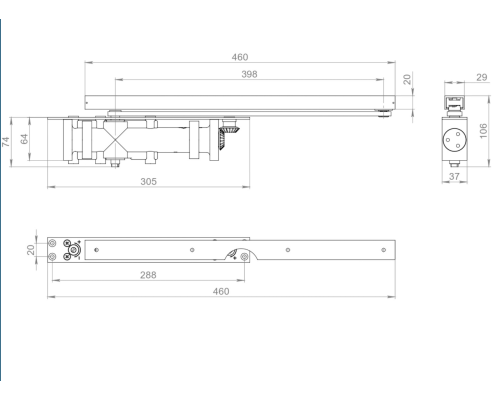 Доводчик дверной Fuaro (Фуаро) скрытой установки DCH2-06 (25-120 кг) AL до 120 кг (алюминий)