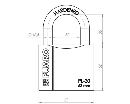 Замок Fuaro (Фуаро) навесной PL-PROTEC-3063 3key (PL-3063) англ. /блистер