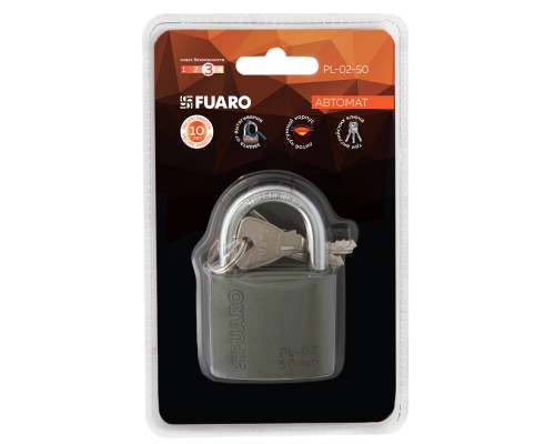 Замок Fuaro (Фуаро) навесной PL-PROTEC-0250 3key (PL-02-50) англ. /блистер Замок Fuaro (Фуаро) навесной PL-PROTEC-0250 3key (PL-02-50) англ. /блистер