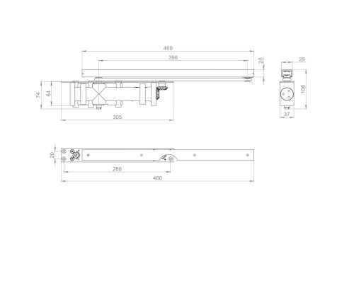 Доводчик дверной Fuaro (Фуаро) скрытой установки DCH2-06 Hold Open (25-120 кг) BL (черный) до 120 кг