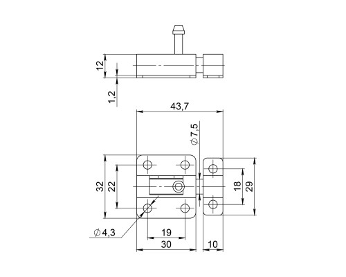 Шпингалет Ajax (Аякс) мебельный металлический SPD40х30 BR коричневый