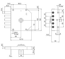 Замок Elbor (Эльбор) накладной Базальт 1.05.53.МА никель, сув., 5 риг., медный антик