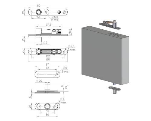 Комплект Armadillo (Армадилло) для маятниковых дверей Pivot.100