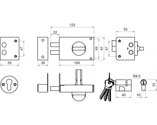 Замок Omega (Омега) накладной цилиндровый ЗН1 2Р черный