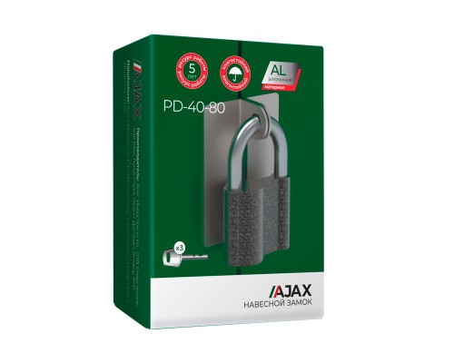 Замок Ajax (Аякс) навесной PD-4080 (PD-40-80) 3 fin key /коробка Замок Ajax (Аякс) навесной PD-4080 (PD-40-80) 3 fin key /коробка