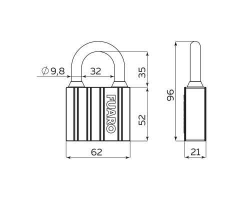 Замок Fuaro (Фуаро) навесной PL-UNI-0463 3key Замок Fuaro (Фуаро) навесной PL-UNI-0463 3key