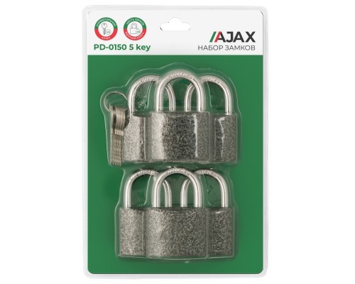 Набор Ajax (Аякс) замков навесных PD-0150 (6 locks+5 keys) blister Набор Ajax (Аякс) замков навесных PD-0150 (6 locks+5 keys) blister