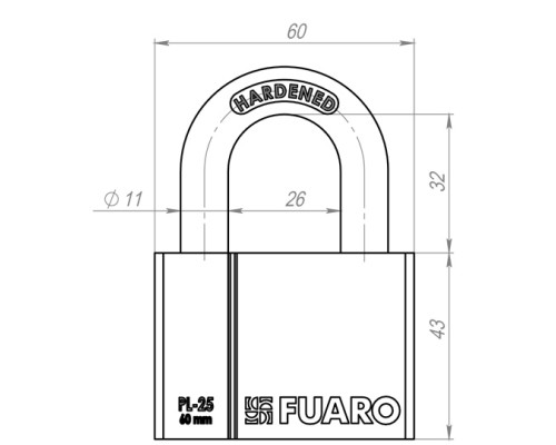 Замок Fuaro (Фуаро) навесной PL-PROTEC-2560 4 fin key (PL-2560) фин. /блистер Замок Fuaro (Фуаро) навесной PL-PROTEC-2560 4 fin key (PL-2560) фин. /блистер