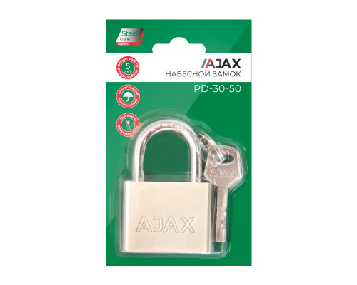 Замок Ajax (Аякс) навесной PD-3050 (PD-30-50) 3 fin key /блистер Замок Ajax (Аякс) навесной PD-3050 (PD-30-50) 3 fin key /блистер
