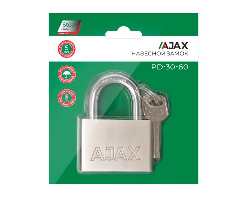 Замок Ajax (Аякс) навесной PD-3060 (PD-30-60) 3 fin key /блистер Замок Ajax (Аякс) навесной PD-3060 (PD-30-60) 3 fin key /блистер