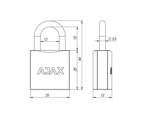 Замок Ajax (Аякс) навесной PD-0125 (PD-01-25) 2 key англ.