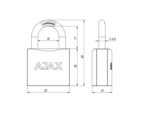 Замок Ajax (Аякс) навесной PD-0132 (PD-01-32) 3 key англ. Замок Ajax (Аякс) навесной PD-0132 (PD-01-32) 3 key англ.