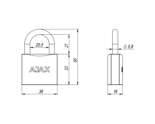 Замок Ajax (Аякс) навесной PD-0138 (PD-01-38) 3 key англ. Замок Ajax (Аякс) навесной PD-0138 (PD-01-38) 3 key англ.