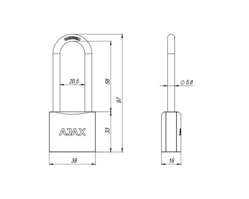 Замок Ajax (Аякс) навесной PD-0138-L (PD-01-38-L) 3 key англ. Замок Ajax (Аякс) навесной PD-0138-L (PD-01-38-L) 3 key англ.