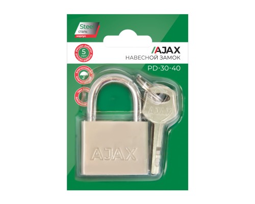 Замок Ajax (Аякс) навесной PD-3040 (PD-30-40) 3 fin key /блистер Замок Ajax (Аякс) навесной PD-3040 (PD-30-40) 3 fin key /блистер