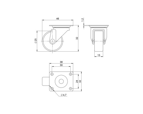 Опора колесная Ajax (Аякс) с площадкой WL/B-25P/10kg пластик