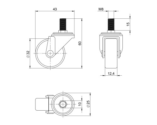 Опора Ajax (Аякс) колесная WL/P-30R/20 kg резина, с винтом М8