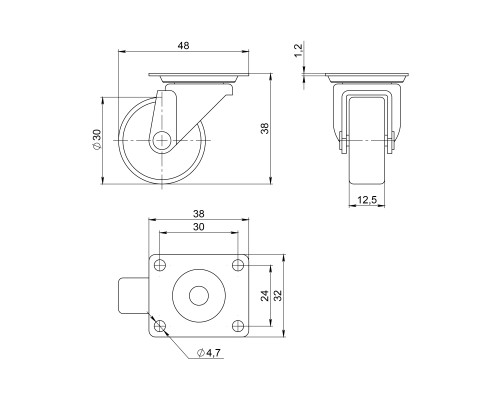 Опора колесная Ajax (Аякс) с площадкой WL/B-30P/15kg пластик