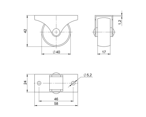 Опора Ajax (Аякс) колесная прямоходная WL/R-40P/50 kg BL пластик черный