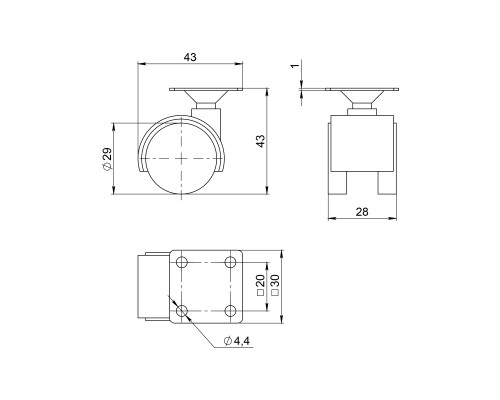 Опора двухколесная Ajax (Аякс) с площадкой WL/B-30-2P/15kg пластик