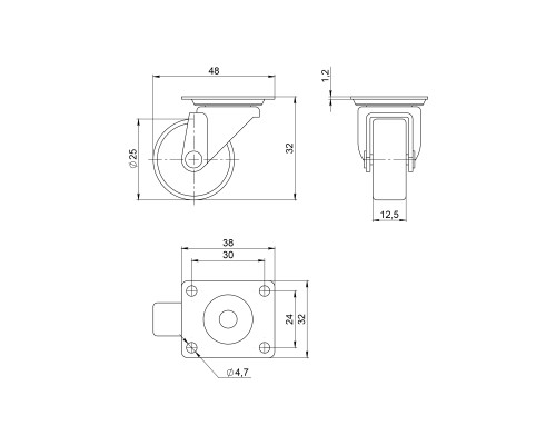 Опора колесная Ajax (Аякс) с площадкой WL/B-25R/15kg резина