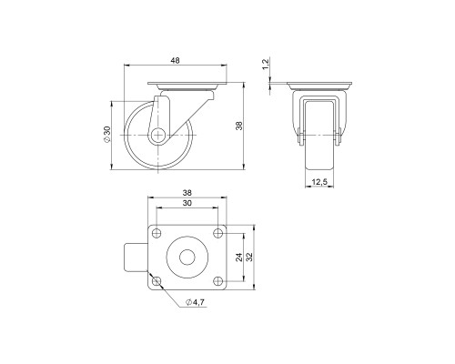 Опора колесная Ajax (Аякс) с площадкой WL/B-30R/15kg резина