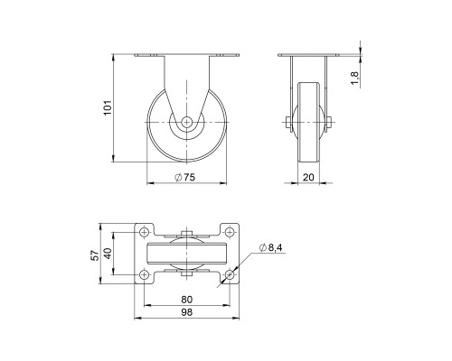 Опора Ajax (Аякс) колесная прямоходная с площадкой WL/BN-75R/100 kg резина