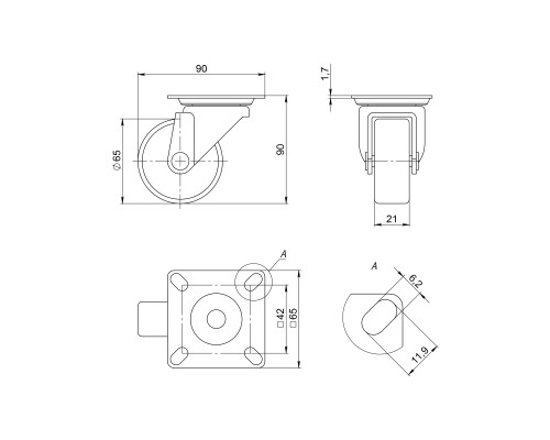 Опора колесная Ajax (Аякс) с площадкой WL/B-60R/50kg резина