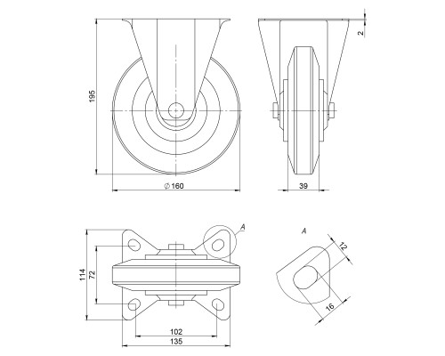 Опора Ajax (Аякс) колесная прямоходная с площадкой WL/BN-160R/140 kg резина