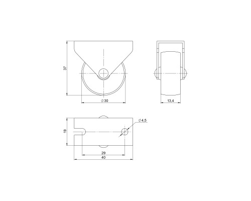 Опора Ajax (Аякс) колесная прямоходная WL/R-30P/20 kg BL пластик черный