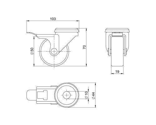 Опора Ajax (Аякс) колесная со стопором WL/B-50R/40 kg (brake) резина, под винт М8