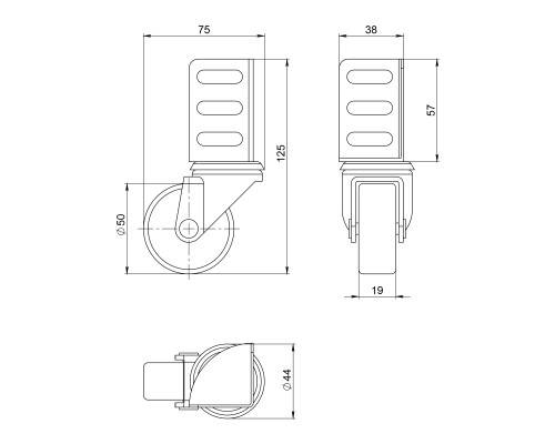 Опора Ajax (Аякс) колесная WL/B-50R/40kg резина, под винт М8