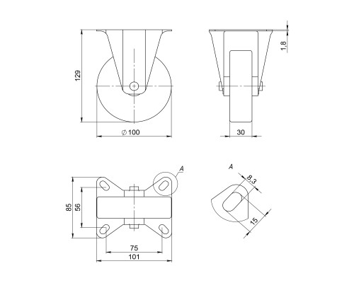 Опора Ajax (Аякс) колесная прямоходная с площадкой WL/BN-100R/100 kg резина