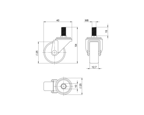 Опора Ajax (Аякс) колесная WL/P-25R/20 kg резина, с винтом М8