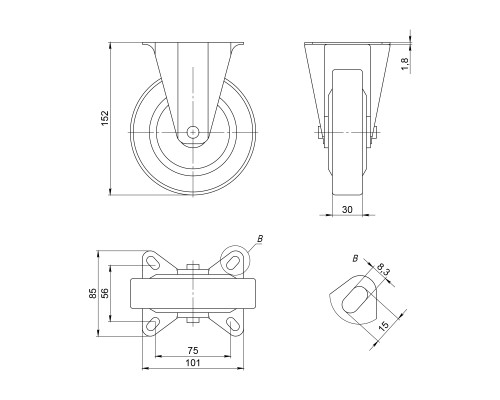 Опора Ajax (Аякс) колесная прямоходная с площадкой WL/BN-125R/110 kg резина