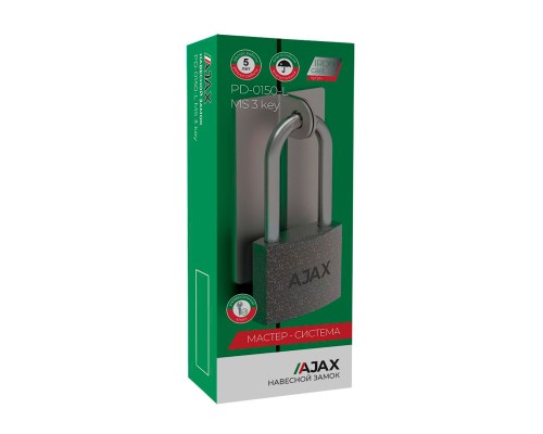 Замок Ajax (Аякс) навесной PD-0150-L MS 3 key англ./коробка