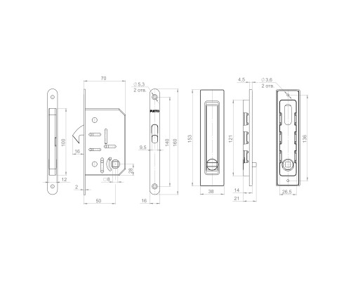 Защелка Punto (Пунто) с ручками для раздвижных дверей SH.SLQ152.011 (Soft LINE SLQ-011) CP хром