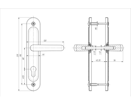 Ручка дверная Zenit (Зенит) на планке РФ1-68.02 серебро