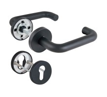 Комплект Fuaro (Фуаро) дверных ручек с накладками под цилиндр FR.DH57.0219 NE (DH-0219 NE) 8x140 мм, BL-24 черный