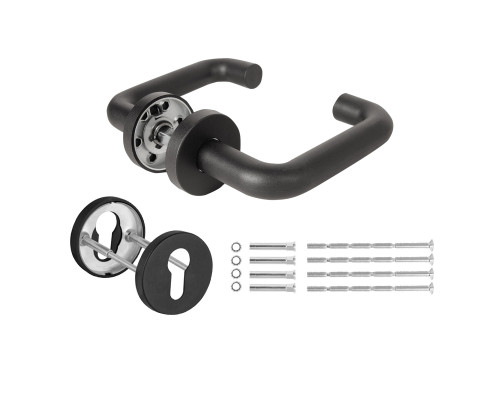 Комплект Fuaro (Фуаро) дверных ручек с накладками под цилиндр FR.DH57.0219 NE (DH-0219 NE) 9x140 мм, BL-24 черный Комплект Fuaro (Фуаро) дверных ручек с накладками под цилиндр FR.DH57.0219 NE (DH-0219 NE) 9x140 мм, BL-24 черный