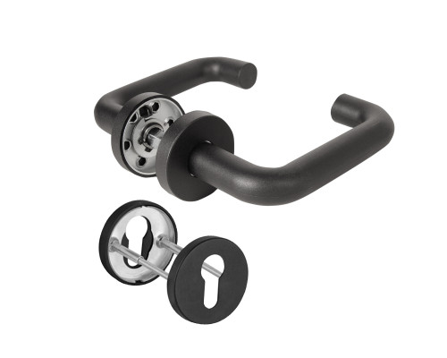 Комплект Fuaro (Фуаро) дверных ручек с накладками под цилиндр FR.DH57.0219 NE (DH-0219 NE) 9x140 мм, BL-24 черный Комплект Fuaro (Фуаро) дверных ручек с накладками под цилиндр FR.DH57.0219 NE (DH-0219 NE) 9x140 мм, BL-24 черный