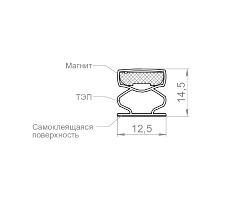 Уплотнитель Fuaro (Фуаро) магнитный самоклеящийся ADH/M-14,5x12,5 мм, черный 2,1 м (120 шт. в упак)